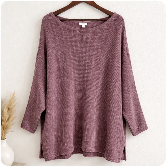 Pure Jill Sweaters - Pure Jill Sweater Women XL Mauve Textured Knit Cotton Blend Oversized Cozy